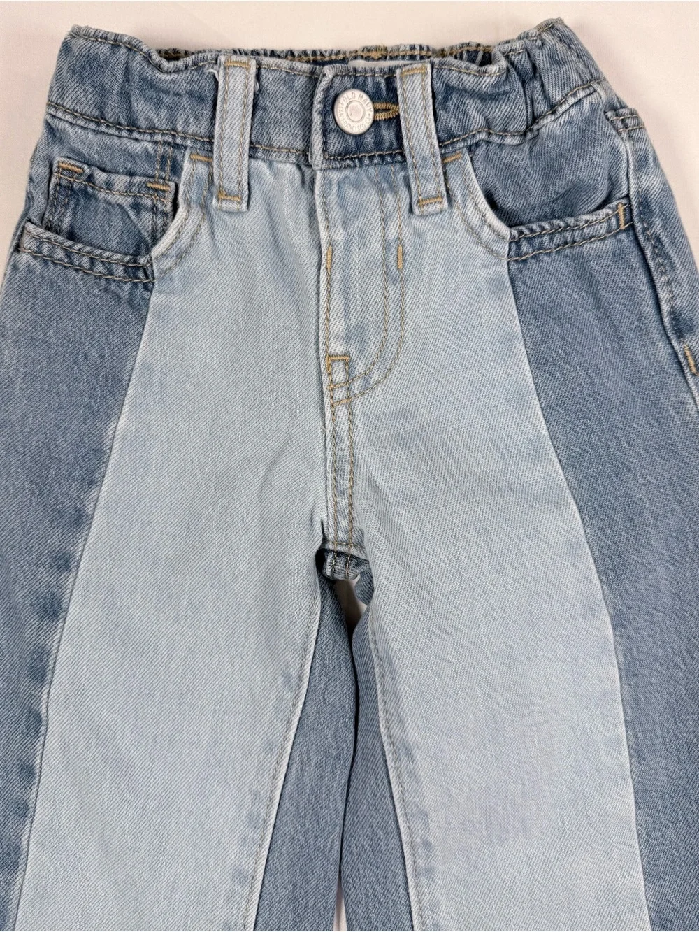 OLD NAVY Girls Two Tone Baggy Wide Leg Jeans 2T Colorblock 90s Y2K Retro Boho